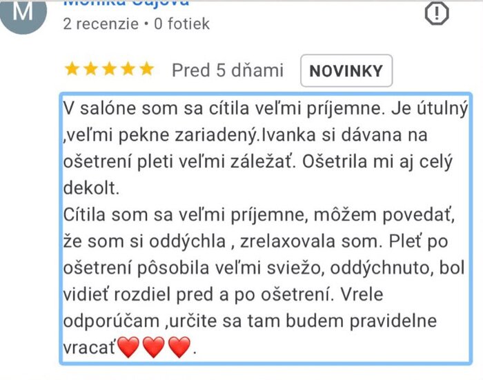 Recenzia klientky Monika Šajová